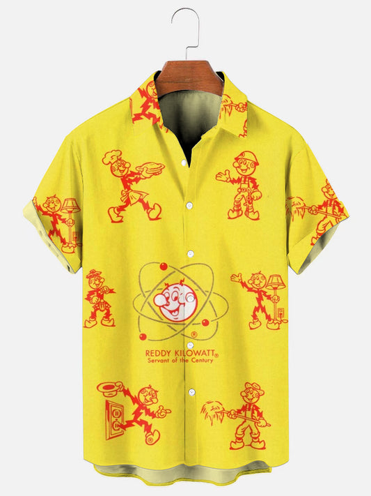 Men's Retro Electric Power Logo Character Print Casual Short Sleeve Shirt