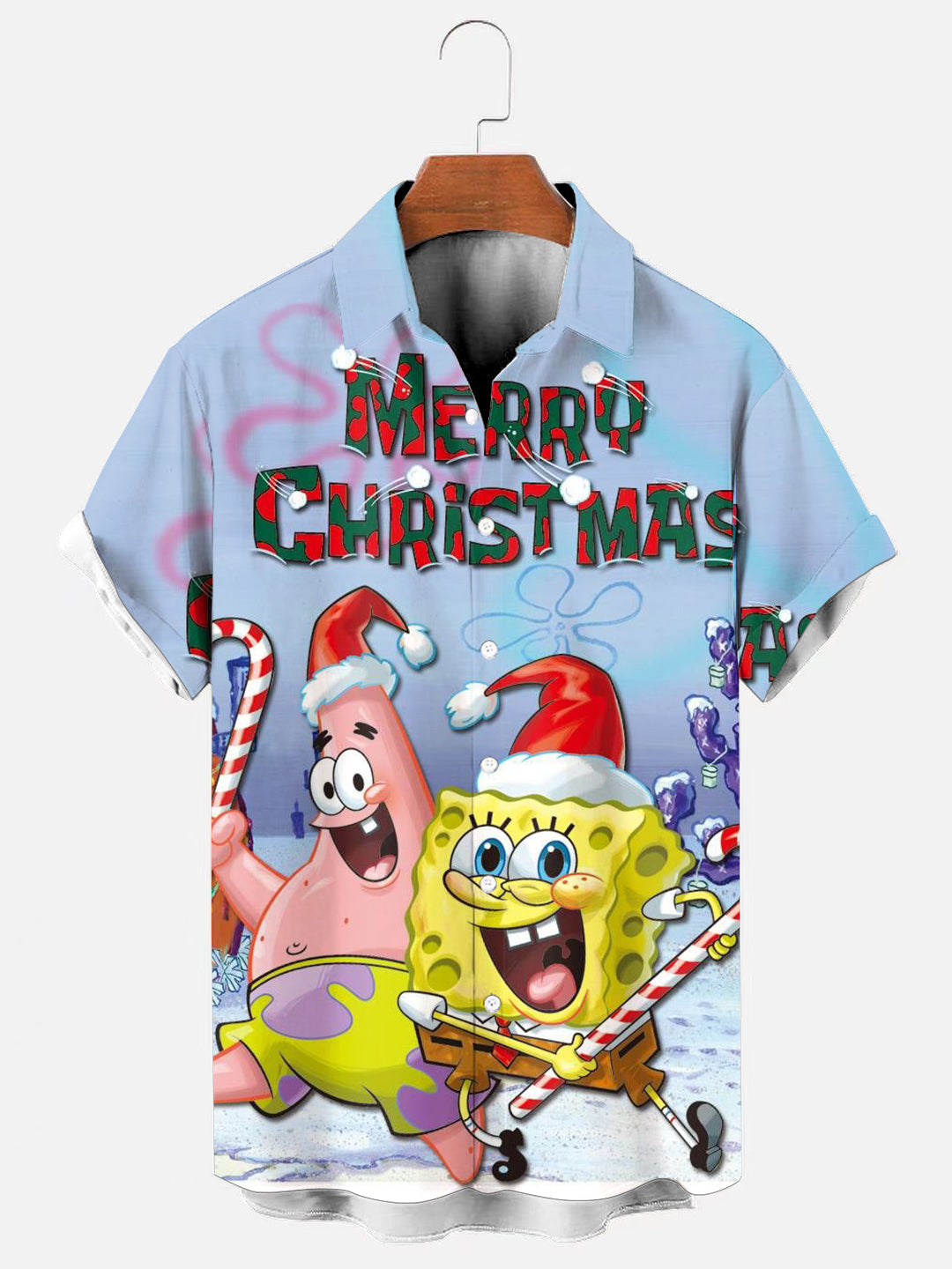 Christmas Cartoon Print Holiday Short Sleeve Shirt