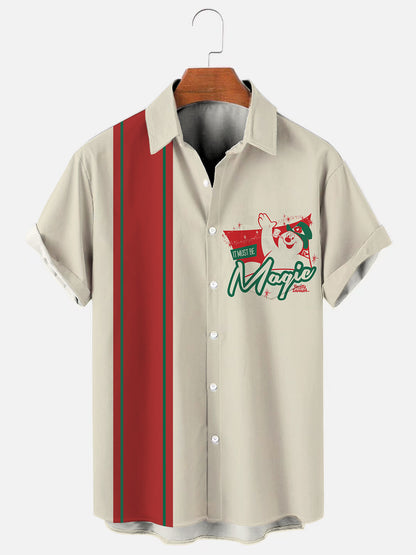 Men's Vintage Christmas Snowman Print Bowling Shirt