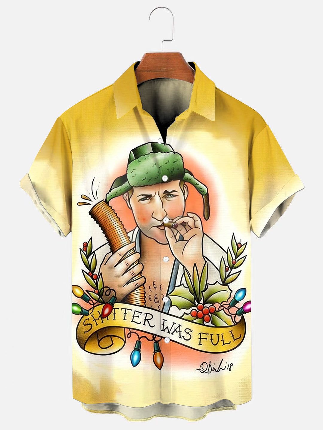 Men's Cousin Eddie Tattoo Print Holiday Casual Short-Sleeve Shirt