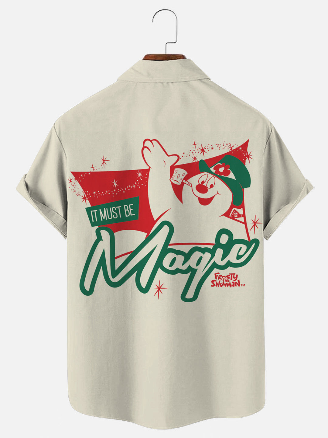 Men's Vintage Christmas Snowman Print Bowling Shirt