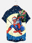 Men's Cartoon Superhero Santa Claus Print Holiday Short Sleeve Shirt
