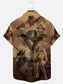 Men's Vintage Western Style Art Print Hawaiian Pocket Short Sleeve Shirt