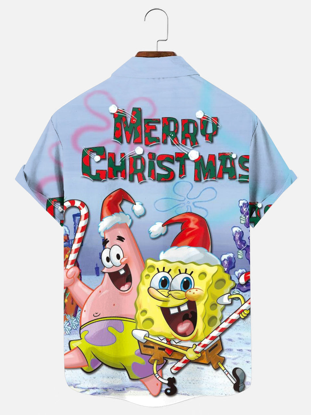 Christmas Cartoon Print Holiday Short Sleeve Shirt