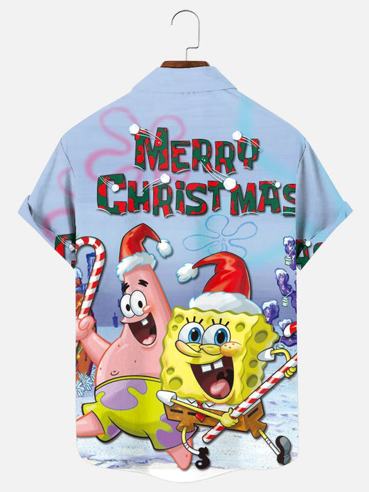 Christmas Cartoon Print Holiday Short Sleeve Shirt