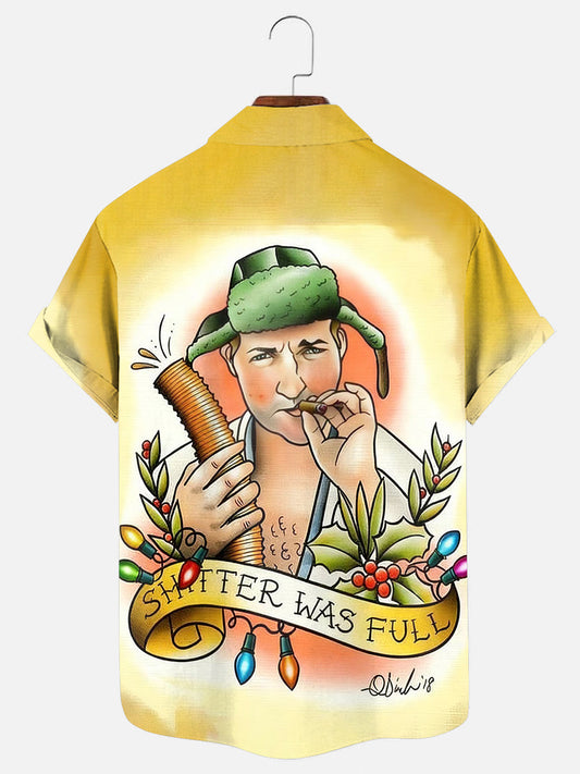 Men's Cousin Eddie Tattoo Print Holiday Casual Short-Sleeve Shirt