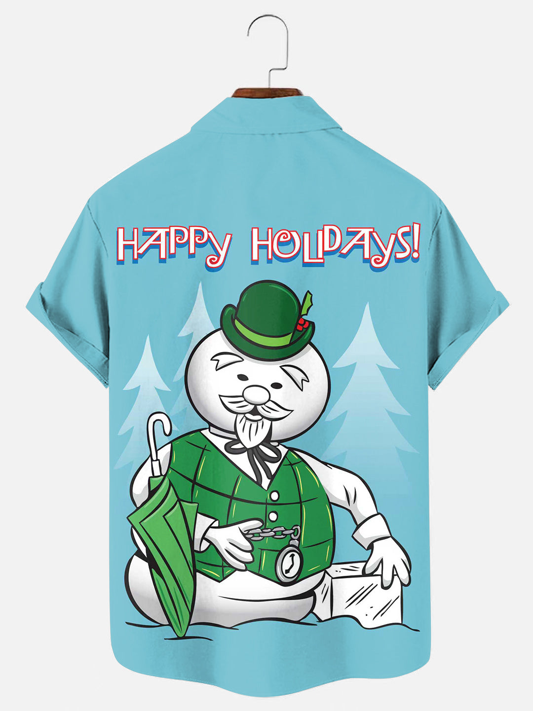 Men's Christmas Sam Snowman Cartoon Print Casual Short Sleeve Pocket Shirt