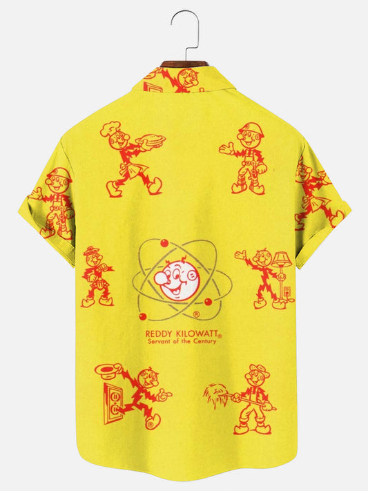 Men's Retro Electric Power Logo Character Print Casual Short Sleeve Shirt