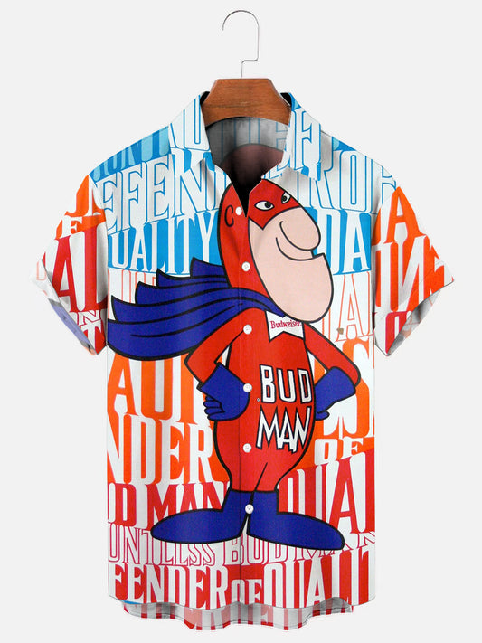 Men's Vintage Beer Man Poster Print Hawaiian Short Sleeve Shirt