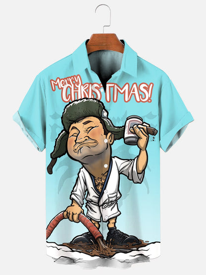 Men's Christmas Movie Character Print Hawaiian Short Sleeve Shirt