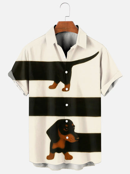 Men's Dachshund Art Print Hawaiian Short Sleeve Shirt
