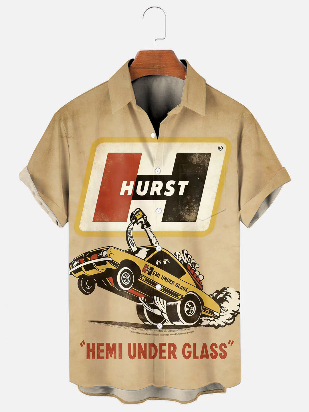 Men's 70's Vintage Straight Drag Racing Gear Printed Casual Short Sleeve Pocket Shirt