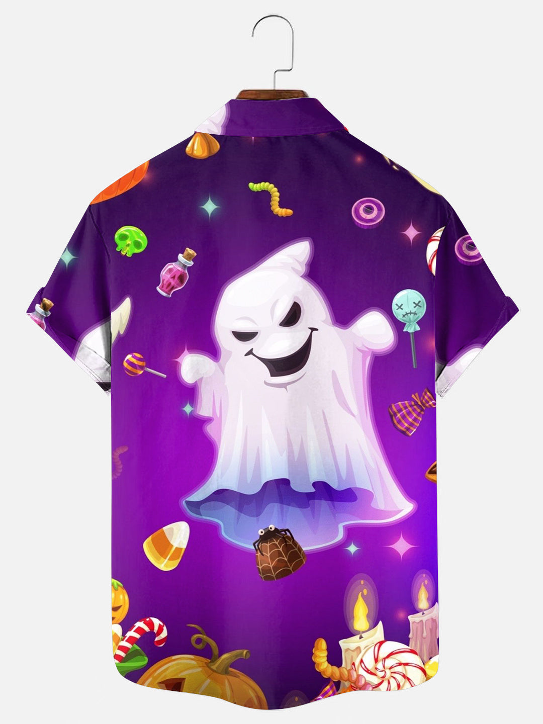 Men's Halloween Cute Ghost Candy Print Holiday Short Sleeve Shirt