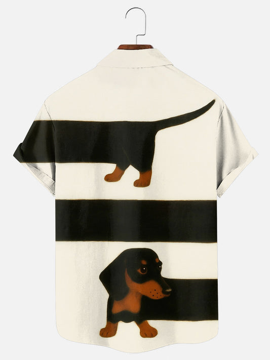 Men's Dachshund Art Print Hawaiian Short Sleeve Shirt