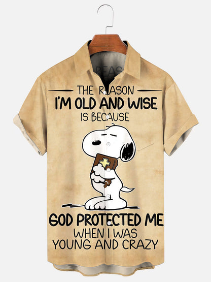 God Protected Me When I Was Young And Crazy Casual Short Sleeve Pocket Shirt