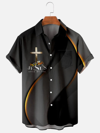Men's Easter Cross Print Holiday Short Sleeve Shirt