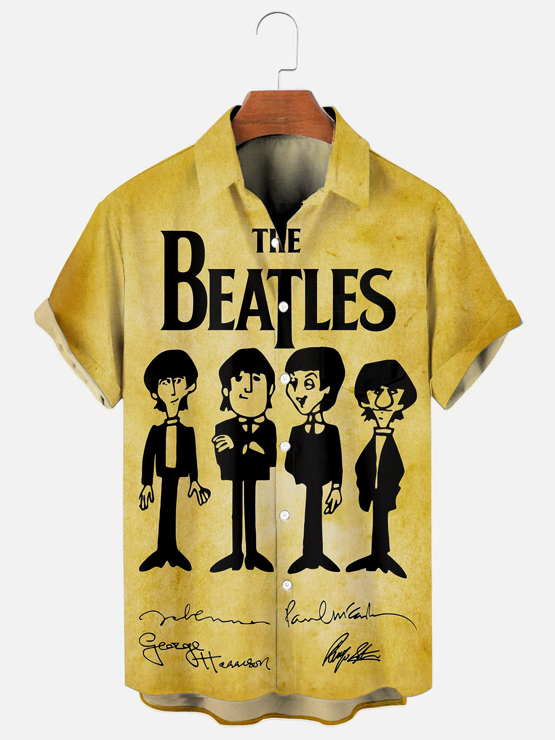 Men's Vintage Band Poster Print Casual Pocket Short Sleeve Shirt
