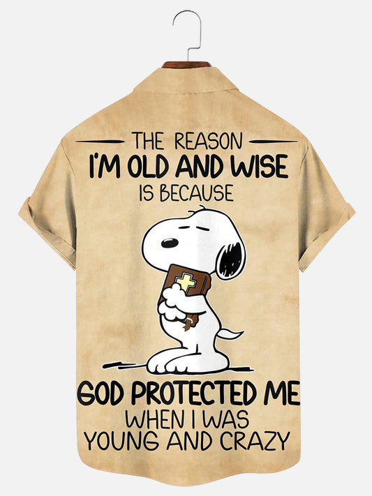 God Protected Me When I Was Young And Crazy Casual Short Sleeve Pocket Shirt