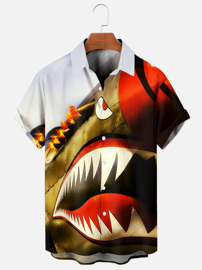 Flying Tigers Attack Art Print Hawaiian Short Sleeve Shirt