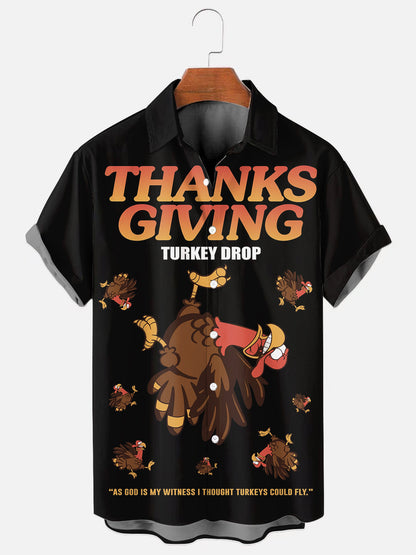 Men's Thanksgiving Turkey Drop Holiday Casual Short Sleeve Shirt