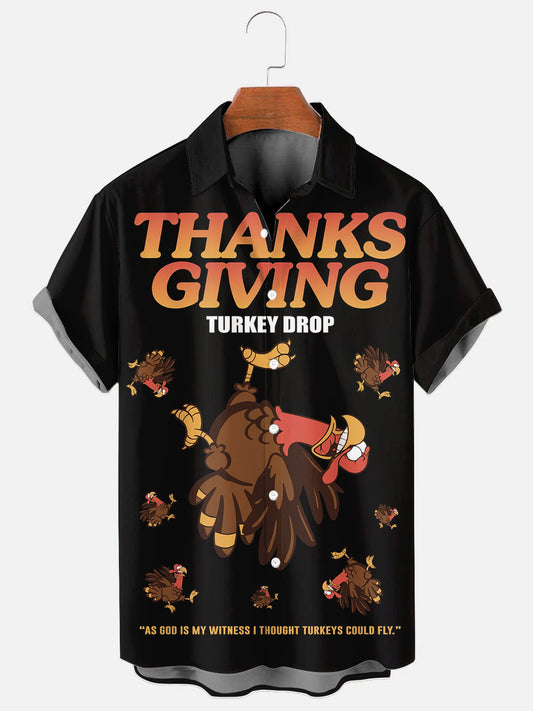 Men's Thanksgiving Turkey Drop Holiday Casual Short Sleeve Shirt