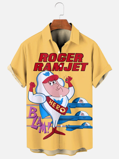 Men's 1960s Retro Cartoon Character Poster Print Hawaiian Short Sleeve Shirt