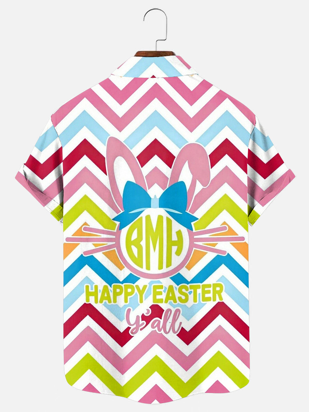 Men's Easter Pattern Print Hawaiian Short Sleeve Pocket Shirt
