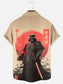 Men's Vintage Japanese Samurai Anime Print Hawaiian Short-Sleeve Pocket Shirt