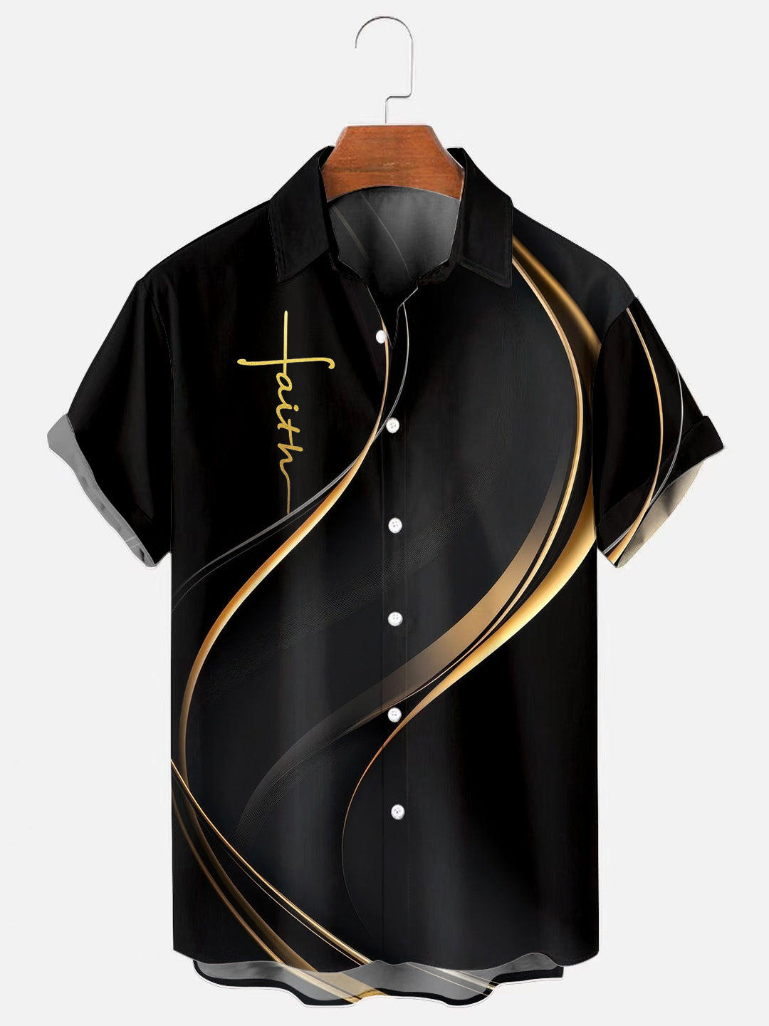 Men's Faith Cross Print Casual Short Sleeve Shirt