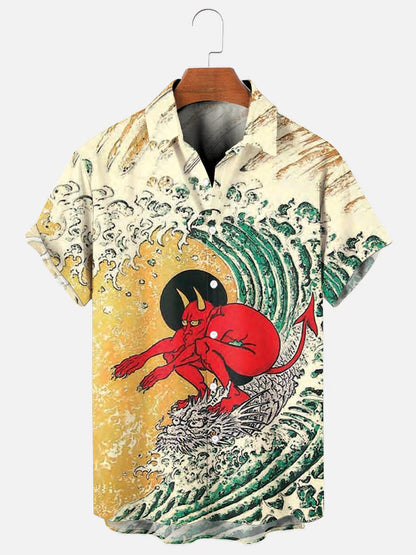 Men's Surf Devil Art Print Hawaiian Short Sleeve Shirt
