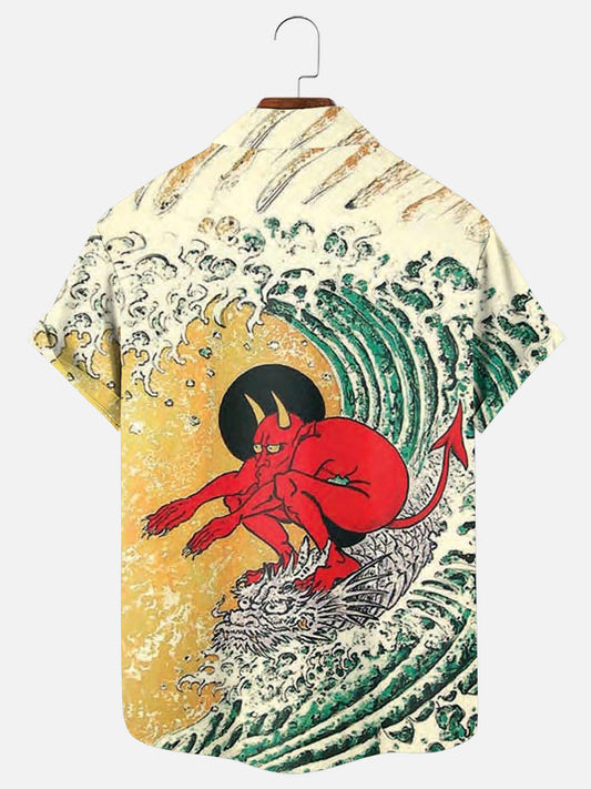 Men's Surf Devil Art Print Hawaiian Short Sleeve Shirt