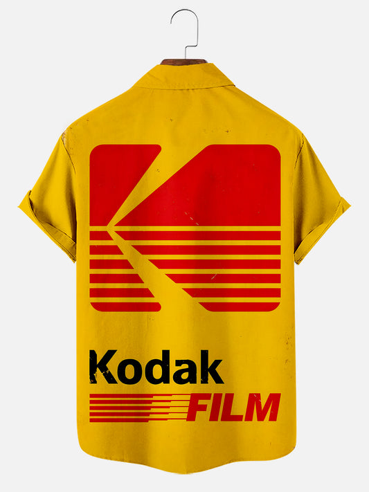 Men's Vintage Logo Print Casual Short Sleeve Pocket Shirt