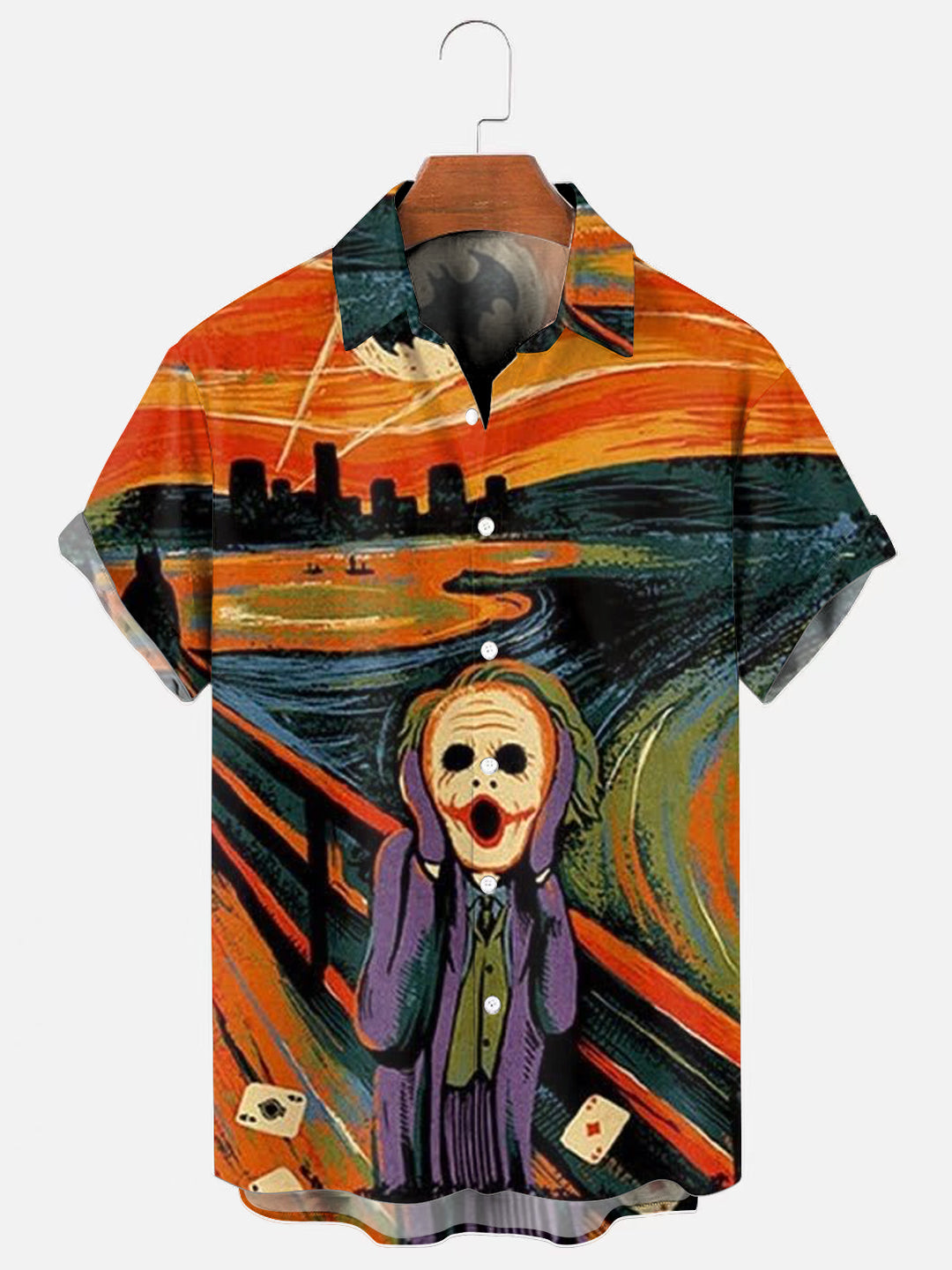 Men's Screaming Clown Print Hawaiian Short Sleeve Shirt