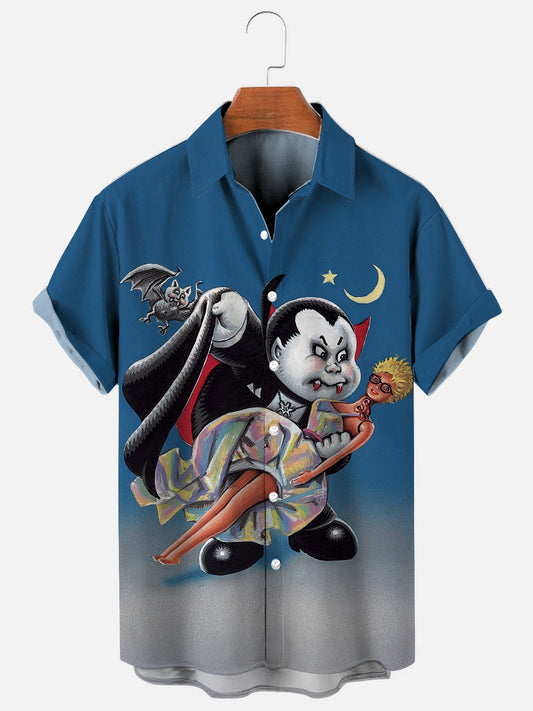 Men's Vintage Childhood Toy Card Print Casual Hawaiian Short Sleeve Shirt