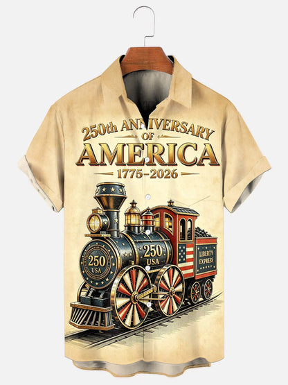 Men's USA 250th Anniversary Vintage Train Print Hawaiian Shirt