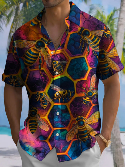 Men's Honeycomb Print Hawaiian Short Sleeve Shirt