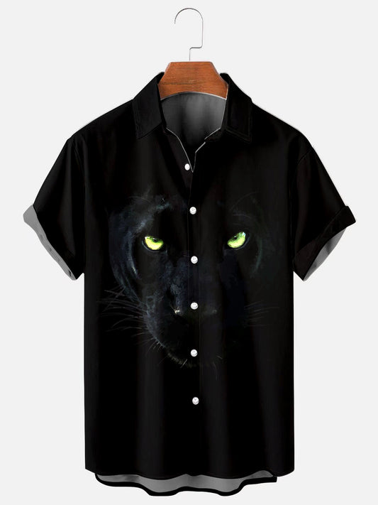 Men's Black Panther Fashion Printed Casual Short Sleeve Shirt