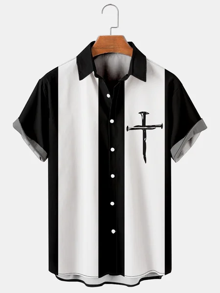 Mens Hawaiian Shirt Easter Black Cotton-Blend Holiday Religion Shirts & Tops