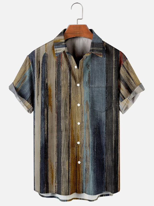 Leisure Vacation Abstract Gradient Geometric Pattern Hawaiian Style Printed Shirt Top