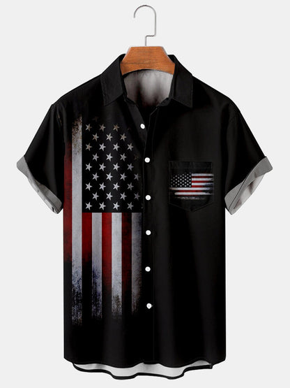 Mens Independence Day Print Casual Breathable Short Sleeve Shirt