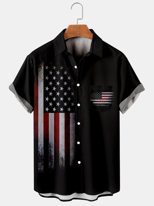Mens Independence Day Print Casual Breathable Short Sleeve Shirt