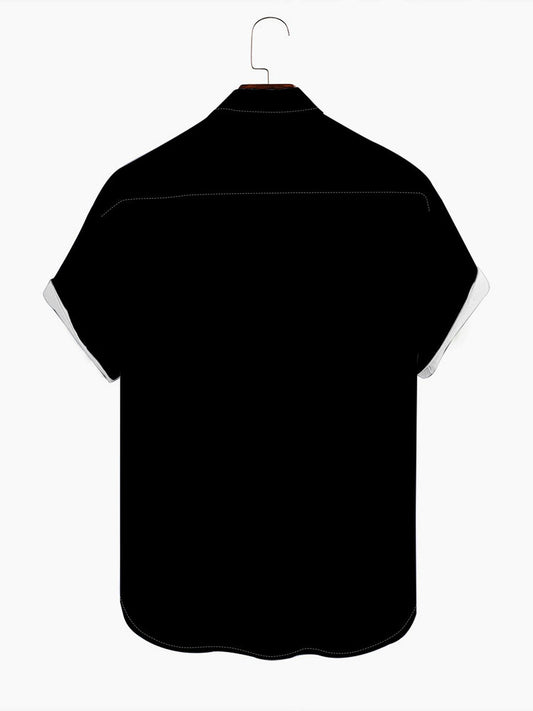 Mens Vintage Music Note Print Camp Bowling Shirts Casual Lapel Short Sleeve Top