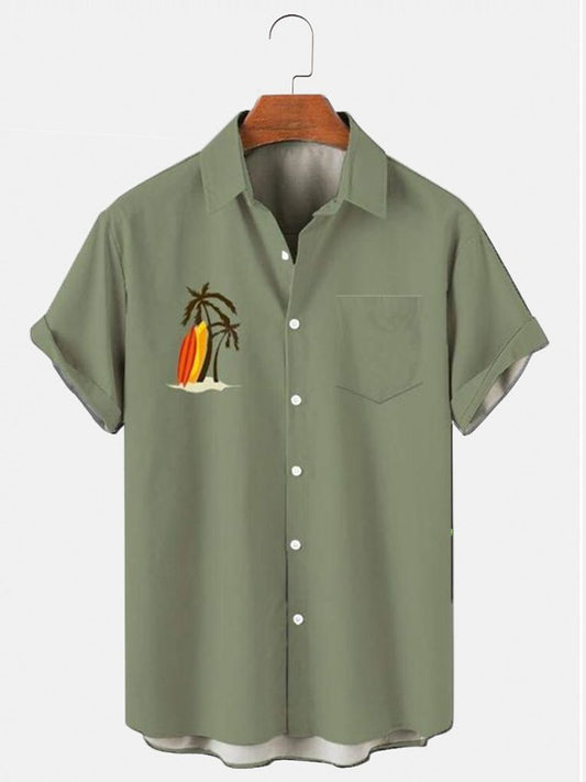 Green Cotton-Blend Urban Series Printed Shirts & Tops
