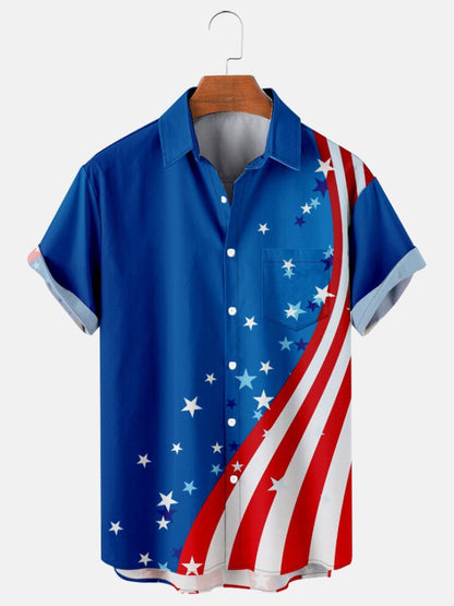 Men's Simple Casual American Flag Line Print Short Sleeve Shirt