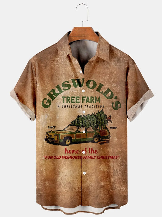 Old Fashioned Christmas Casual Loose Men's Plus Size Short-Sleeved Shirt