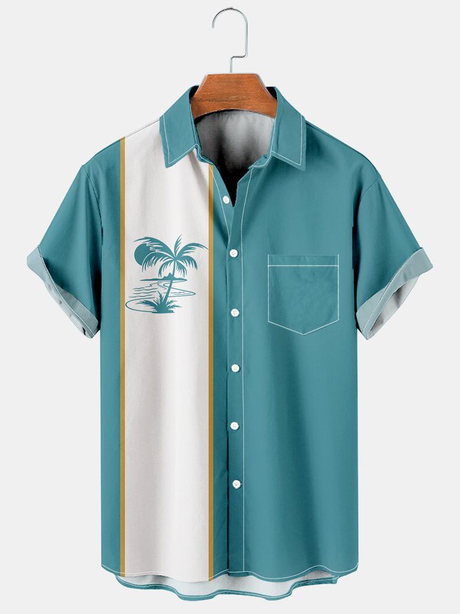 Resort Style Hawaiian Series Coconut Tree Element Lapel Short-Sleeved ...