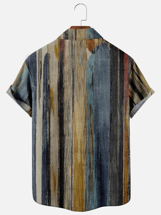 Leisure Vacation Abstract Gradient Geometric Pattern Hawaiian Style Printed Shirt Top