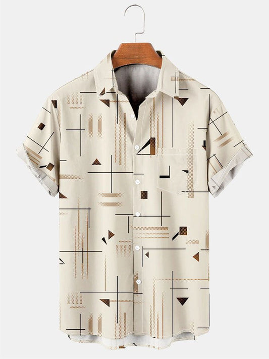 Men's Basic Line With Chest Pocket Casual Short Sleeve Hawaiian Shirt