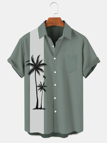 Mens Beach Print Casual Breathable Hawaiian Short Sleeve Shirt