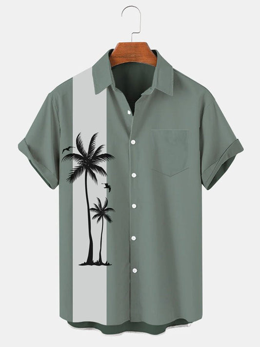 Mens Beach Print Casual Breathable Hawaiian Short Sleeve Shirt